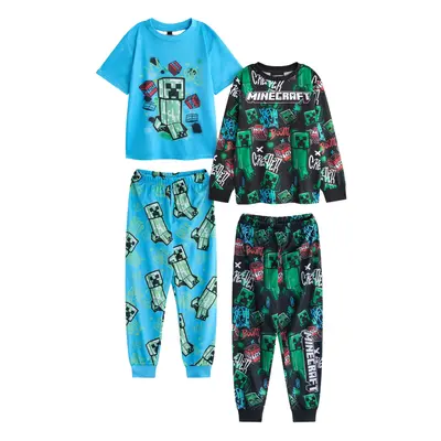 (7-8 Years, Blue/Black/Green) Minecraft Boys Creeper Long Pyjama Set (Pack of 2)