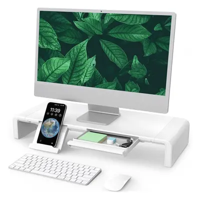 (White) Monitor Desk Stand Riser with Smartphone&Tablet Stand Holder,Width Adjustable Desktop Co