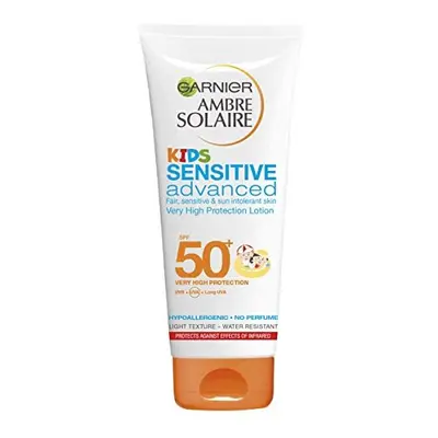 Garnier Ambre Solaire Kids Sensitive Water Resistant Sun Cream Protection Lotion SPF50+, No Frag