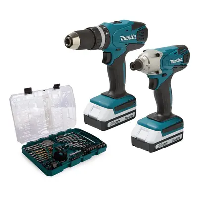 Makita 18v Cordless Combi Hammer Drill & Impact Driver Twin Pack + piece Set