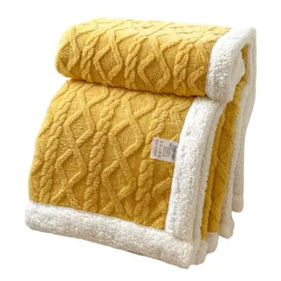 (yellow, 2x2.3m) Winter Thickened Blanket Double-sided Fluff Plush Double-layer 3D Jacquard Soli