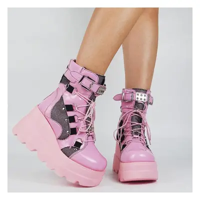 (pink, 38) Gothic Punk Street Women Ankle Boots Platform Wedges High Heels Short Boots New Fashi