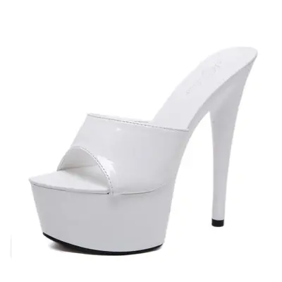 (white, 43) 15cm Heel 5cm Platform Leather Tuote Thin High Heels Sexy Black Platform Ultra-high 