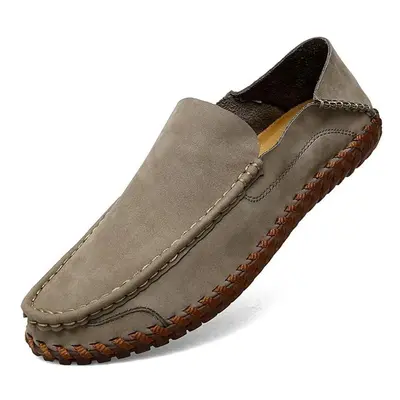 (khaki, 40) Handmade Genuine Leather Men&apos;s Casual Shoes Loafers Comfortable Moccasins Men F