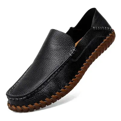 (black, 43) Handmade Genuine Leather Men&apos;s Casual Shoes Loafers Comfortable Moccasins Men F