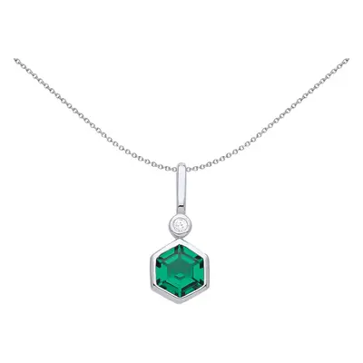 Jewelco London Sterling Silver Green Hexagon Honeycomb CZ Bezel Accented Solitaire Toi et Moi Pe