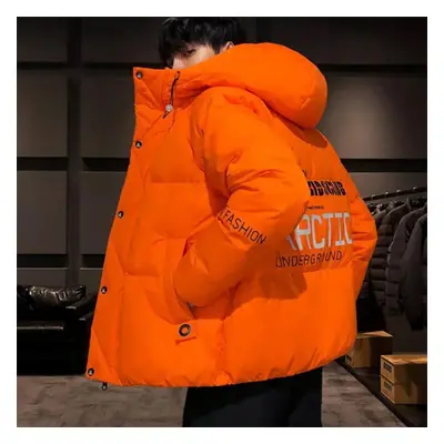 (orange, 2XL) Men&apos;s Down Jackets Trend Korean Version Winter Hooded Jackets Warm Loose Larg