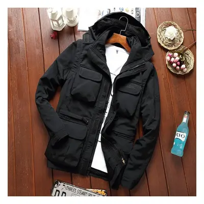 (black, L) Winter Windbreaker Snow Warm Removable Sleeve Jacket Men Military Men&apos;s Down Par