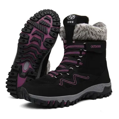 (black,rose red, 36) Unisex Boots Waterproof Outdoor Snow Boots Warm And Velvet Women&apos;s Hig