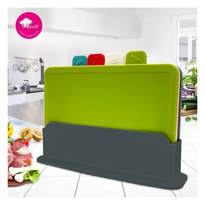 (as the picture) Cutting Boards With Holder 4pcs Sets For Kitchen Non-slip Anti Bacterium Plasti