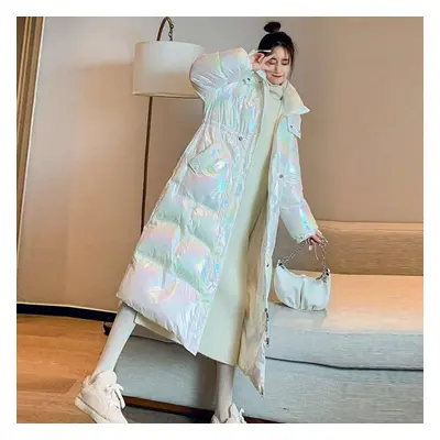 (white, XL) Women Cotton Clothes Padded New Knee Length Colorful Thickened Down Jacket