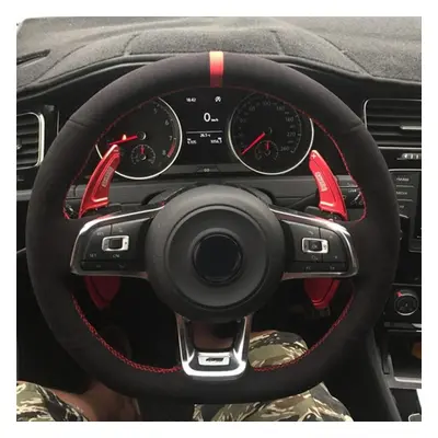 (Style 3) Carbon Fiber Black Genuine Leather Suede Car Steering Wheel Cover For Volkswagen Golf 