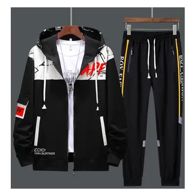 (black, S) Men Tracksuits Piece Sweat Suits Mens Zipper Cardigan Printing Sweatshirts Sweatpants