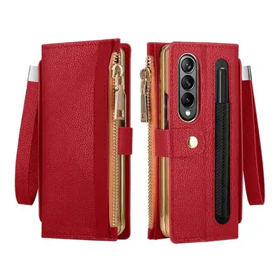 (red, galaxy z fold 6) Leather Wallet Case For Samsung Galaxy Z Fold 4 2 5g With Pen Holder Card