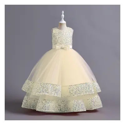 (champagne, 130) Pageant Kids Evening Dress For Girl Children Costume Fluffy Lace Princess Dress