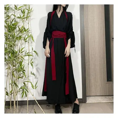 (black, S) Chinese Wei Jin Dynasty Style Hanfu Suit Chinese Style Printed Literary Women Suit