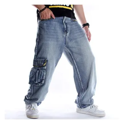 (as the picture, 30) Fashion Men Pants Loose Multi-pocket Plus Size Hip-hop Trousers Jeans