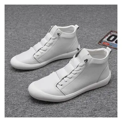 (white, 41) Fashion Genuine Leather White Shoes Men High Top Sneakers Mens Casual Shoes Cool Str