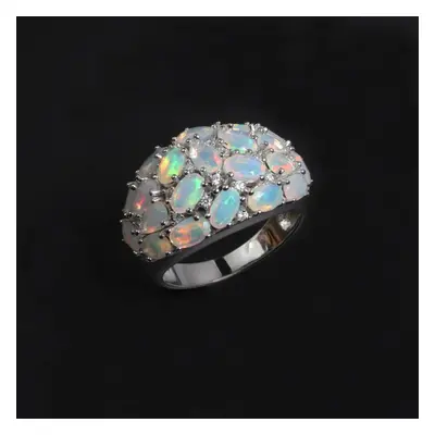 (white, us ring size 10#) Luxury 3.8ct Opal Ring Pure Sterling Silver Natural Ethiopia Colorful 