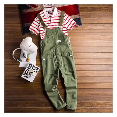 (green, L) Men&apos;s Denim Overalls Men&apos;s Retro Casual Jumpsuit Men&apos;s Loose Multi-poc