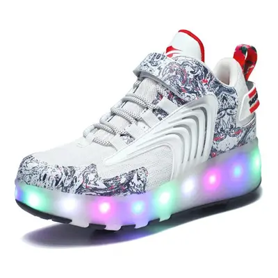 (white, 35) Led Rechargeable Kids Roller Skate Shoes With Double Wheel Shoes Sport Sneaker Heely