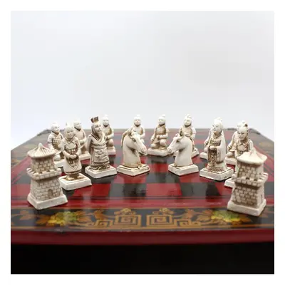 High-end Collectibles Vintage Chinese Terracotta Warriors Chess Set Best Gift 26.5*26.5cm*6cm