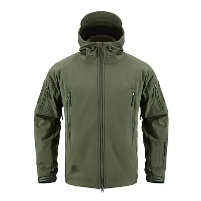 (army green, XXL) Waterproof Soft Shell Tactical Military Jacket Men Multi-pockets Fleece Lined 