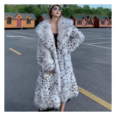 (as the picture, L) Women&apos;s Winter New Imitation Fox Fur Fashionable Young Leopard Print Fu