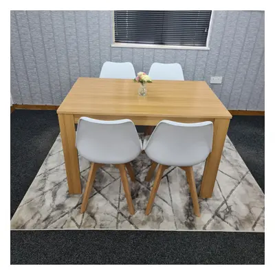 Oak Effect Wooden Dining Table White Tulip Chairs (140x80x75cm)