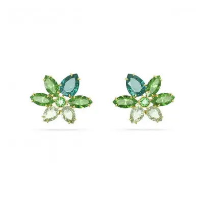 Swarovski Gema Gold-Tone Plated Green Flower Stud Earrings