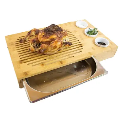 Cutting board with drip tray and sauce dishes Large cm wooden cutting board for kitchen preparat