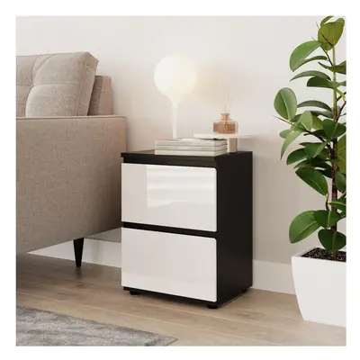 (Black & White) High Gloss Drawer Skagen Wooden Bedside Cabinet No Handle Drawer Storage