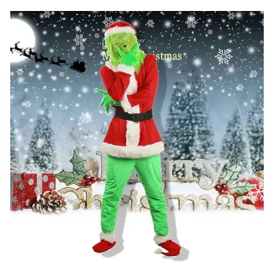 (red, XXXL) Women&apos;s Cosplay Costume Santa Claus Hat Glove Belt Clothe Pant Mask Shoes Piece