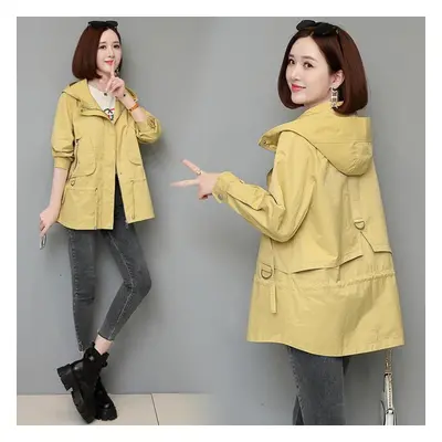 (yellow, M) Comfortable And Chic Women&apos;s Hooded Windbreaker Loose Fit Casual Outerwear