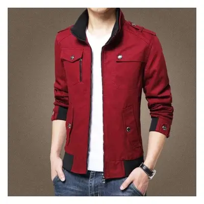 (red, S) Mens Cargo Jackets Fashion Bomber Jacket Mens Wear Simple British Style Warm Windproof 