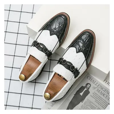 (black,white, 46) New Fashion Men&apos;s Classic Oxfords Business Flats Casual Leather Shoes Dri