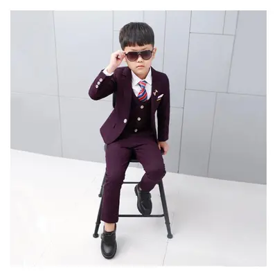 (red, 90cm) Boy Children Fashion Small Suit Three-piece Suit Including Suit Pants And Vest