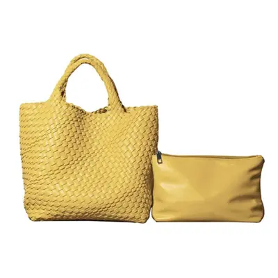 (yellow) Pu Leather Bucket Bag For Women Soft Leather Tote Bag Shoulder Bag Luxury Knitting Desi