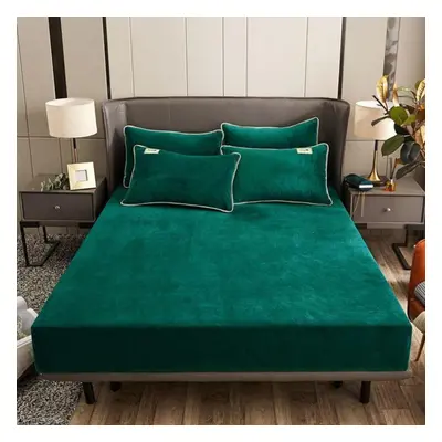 (green, Bed sheet (220x200x25cm)) 1pc Flannel Bed Sheet With Elastic Band For Winter Soft Warm G