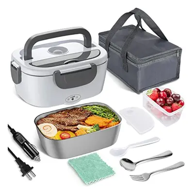 (grey, Full set) Electric Lunch Box Food Heater 40w Electric Heating Lunch Boxes Lunch For Car A