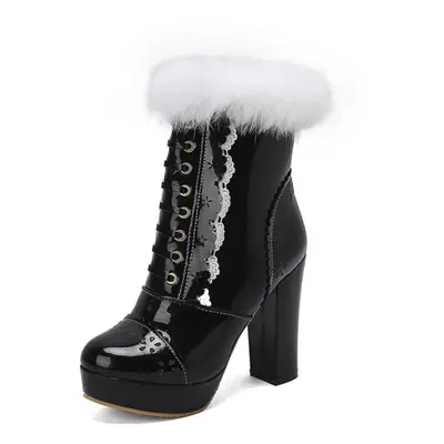 (black, 37) Women Ankle Boots Round Toe Platform Thick High Heels Zipper Short Boot Ladies Fashi