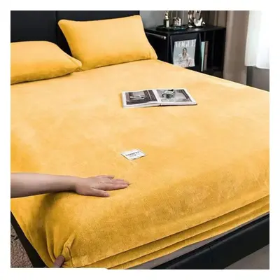 (yellow, Bed sheet (220x200x25cm)) High-quality Soft Velvet Fitted Sheet With Elastic Bands Non 