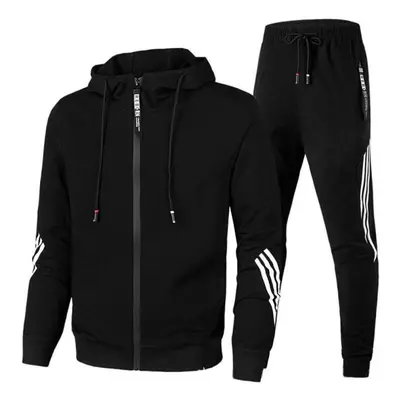 (black, XXXL) Large Size Men&apos;s Autumn And Winter Fashion Casual Tracksuit Set Jacket Sweatp