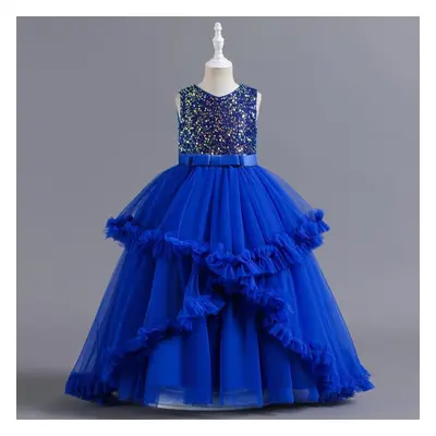 (royal blue, 130) Cuhk Girls&apos; Dress Princess Dress Solid Color Sequins Sleeveless Evening G