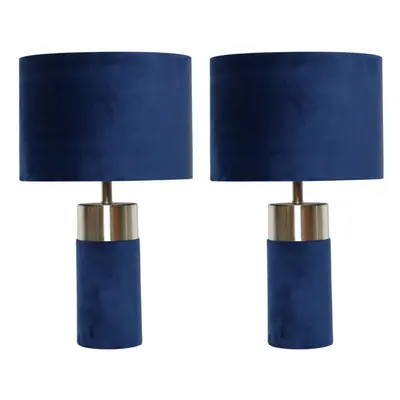 Set of Navy Blue Velour Velvet Table Lamps