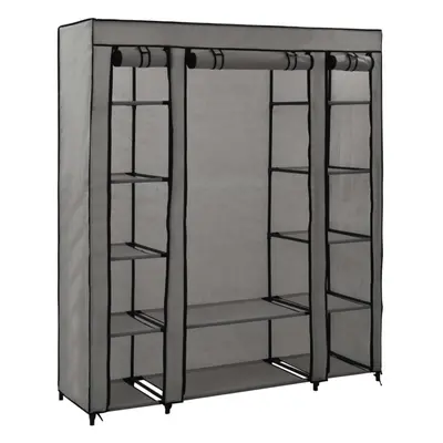 vidaXL Wardrobe with Compartments and Rods Grey Fabric Clothes Organiser Rack