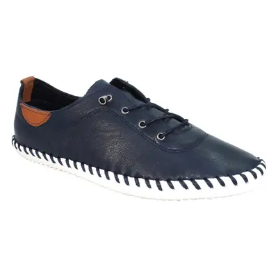 (5 UK, Navy) Lunar Womens/Ladies St Ives Leather Plimsolls