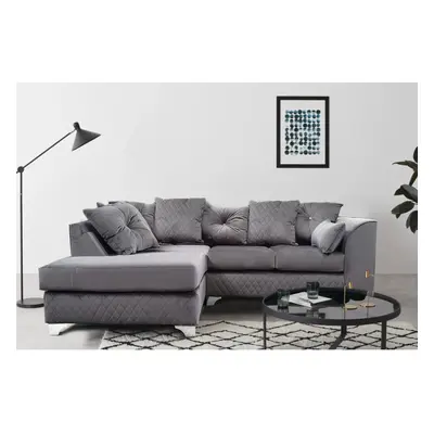 (Grey, Left Hand Facing) Victoria Plush Velvet Seater Corner Sofa