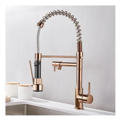 (Rose Gold) Kitchen Faucet With Dual Nozzle Pull Down Sprayer Contemporary Single Handle Kitchen