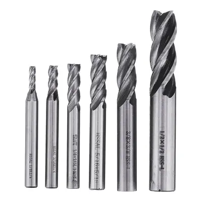 6pcs 1/8-1/2 Inch Imperial Milling Cutter High Speed Steel CNC Bit Spiral End Mill